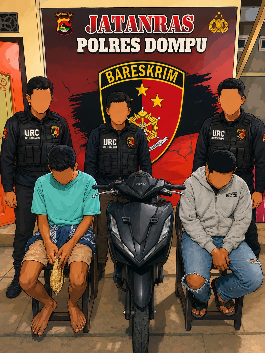 TIM URC POLRES DOMPU BERHASIL UNGKAP KASUS PENGANIAYAAN YANG VIRAL DI MEDIA SOSIAL, DUA PELAKU DIAMANKAN